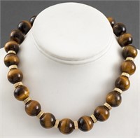 Vintage Tiger's Eye & Gold Tone Bead Necklace