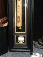 SHADOW BOX WITH SIGNED BASEBALL & BASEBALL BAT SIG