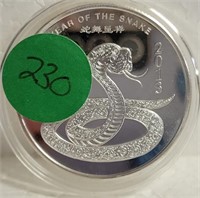 1 TROY OZ. YEAR OF THE SNAKE SILVER ART ROUND 2013