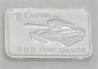 1 gram Silver Ingot - Tank, .999 Fine