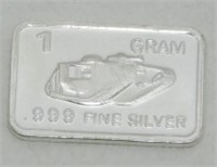 1 gram Silver Ingot - World Wars Era Tank, .999