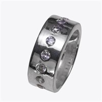 Sterling Silver CZ Wide Band Ring-SZ 6