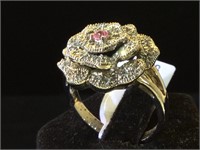 Sterling ring w/ clear & pink gemstones, size 10