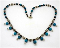 Vtg Silver Indian Beaded 20" Necklace