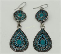 Vtg Navajo Sterling Silver & Turquoise Earrings