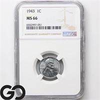1943 Lincoln Steel Cent, NGC MS66 Bid: 60