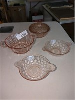 Vintage Pink Depression Bowls & Covered Dish