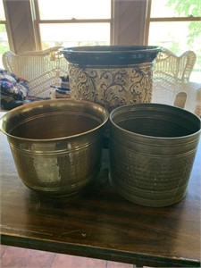 3 pots for flowers:  brass and decorative
