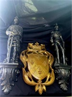 Gothic Knight Sconces and Gilded Shield Crest