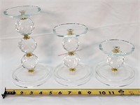 Set of 3 Beautiful Clear Glass Candle Holders