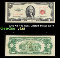 1953 $2 Red Seal United States Note Grades vf++