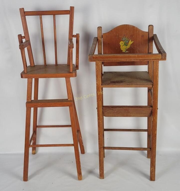 2 Vtg Wood Baby Doll High Chairs