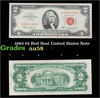 1963 $2 Red Seal United States Note Grades Choice