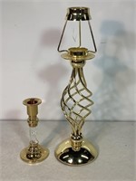 2 Brass Candle Holders, 5.5 & 13.5in Tall