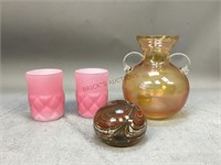 Art Glass Vase, Paper Weight, & More