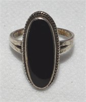 Vtg SU 925 Sterling Silver Onyx Ring Size 7