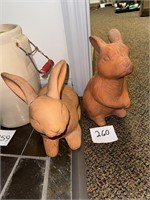 2 Vintage Large Full Size Terra Cotta Rabbits