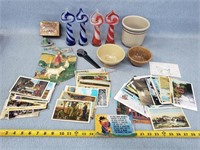 Vintage Post Cards, Vases, Beater Jar, & More
