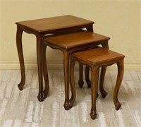 Marquetry Inlaid Walnut Nest of Tables.  3 pc.