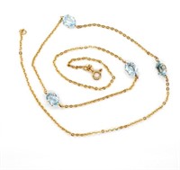 Blue glass and 9ct rose gold chain necklace