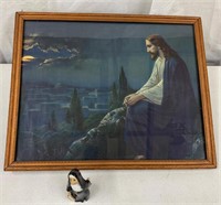 Framed Religious Picture & Figurine