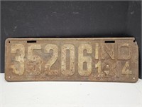 1914 Indiana License Plate