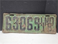 1918 Indiana License Plate