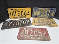 1956, 57, 59, 60, 61 Indiana License Plates
