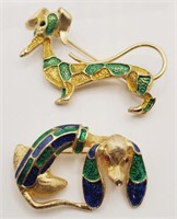 (M) vtg Dachshund Brooches (1-5/8" and 2-1/2"