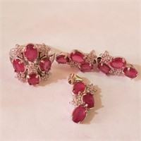 $900 Silver Rhodium Plated Ruby(13ct) Set