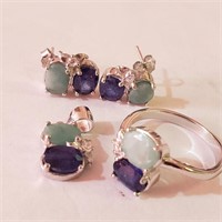 $500 Silver Sapphire Emerald(8ct) Set