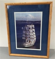 Tall Ship w/Mountain Photo Print -Framed