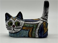 Fine Vintage Raku Mosaic Clay Kitty Cat Figurine