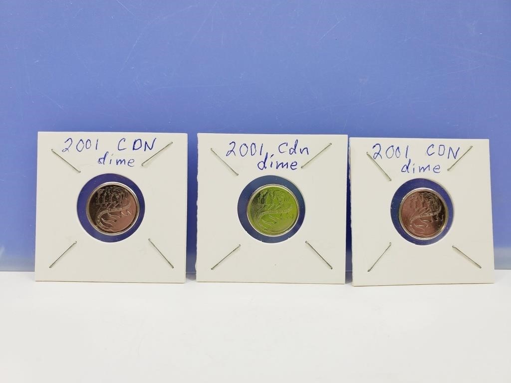 Lot of 3 2001 Canadian Dimes