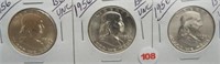 (3) 1956 BU/UNC Franklin Silver Half Dollars.