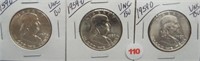 (3) 1959-D BU/UNC Franklin Silver Half Dollars.