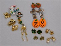 Holiday pierced earrings and tack pins
