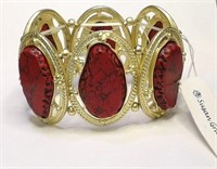 Susan Graver Large Red Marbled Stone Bracelet