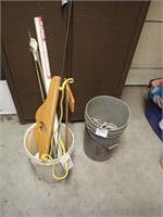 (2) Buckets w/ Elec. Items, Fishing Line, Gun
