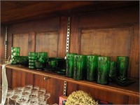 28 pieces of forest green Depression era glass