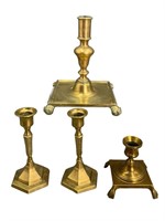 Various Vntg Brass Candle Holders, 1 Signed
