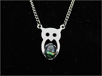 ABALONE STONE OWL PENDANT NECKLACE ROCK STONE LAPI