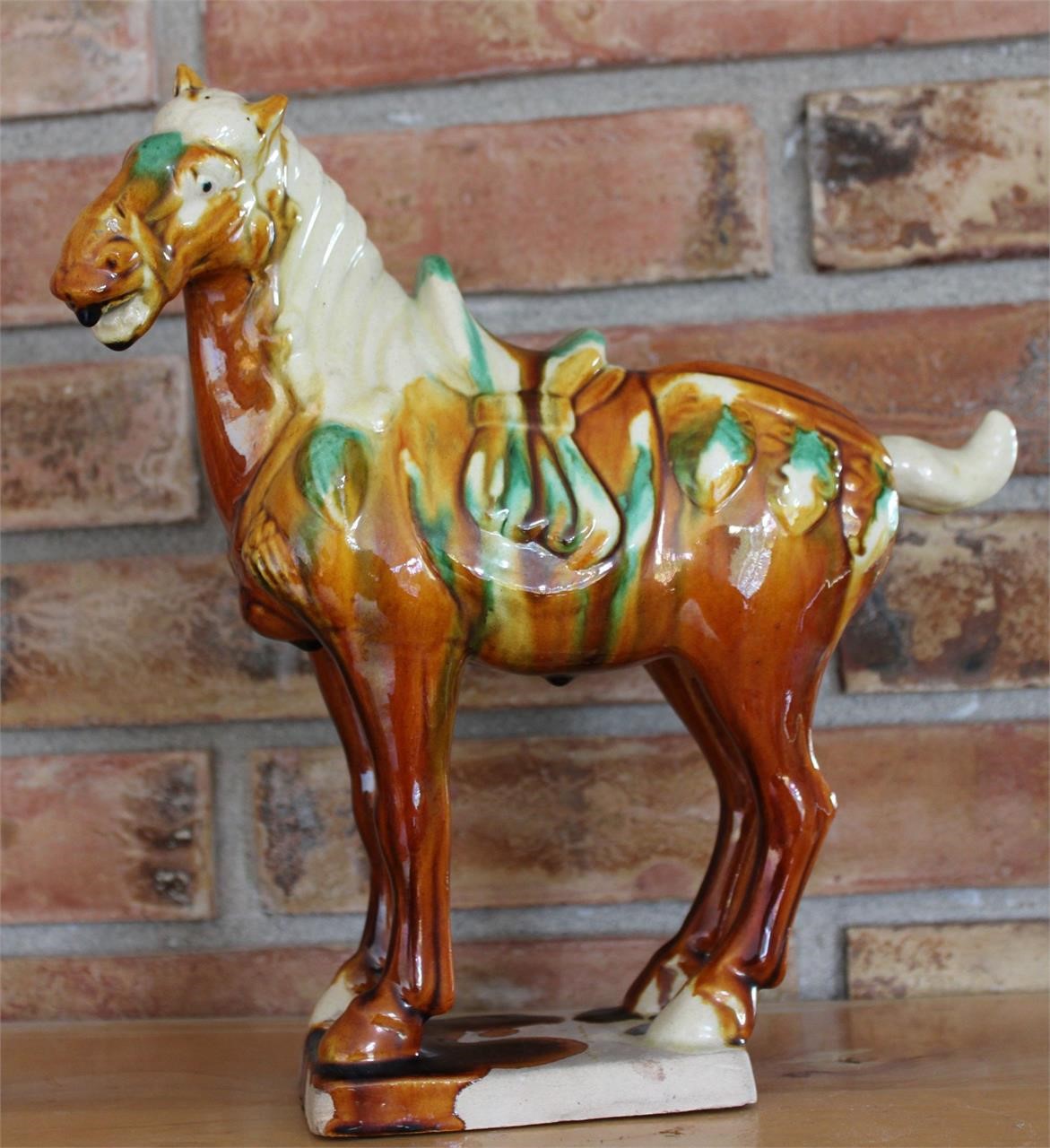 Tang Chinese Ceramic Horse 11" Tall 11" Wide