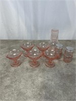 Pink colored glassware including Sherbet bowls,