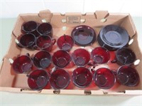 Ruby Red Glass Coffee Cups & Saucers