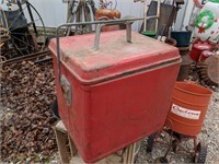 Vintage Red Metal Cooler with lid