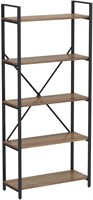 FATORRI 5 Tier Industrial Bookshelf, Rustic Oak.