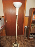 White metal floor lamp with brass trim