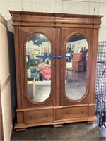 VTG. ART DECO OAK WARDROBE w MIRRORED DOORS