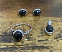 925 Sterling Silver Black Star Sapphire Set